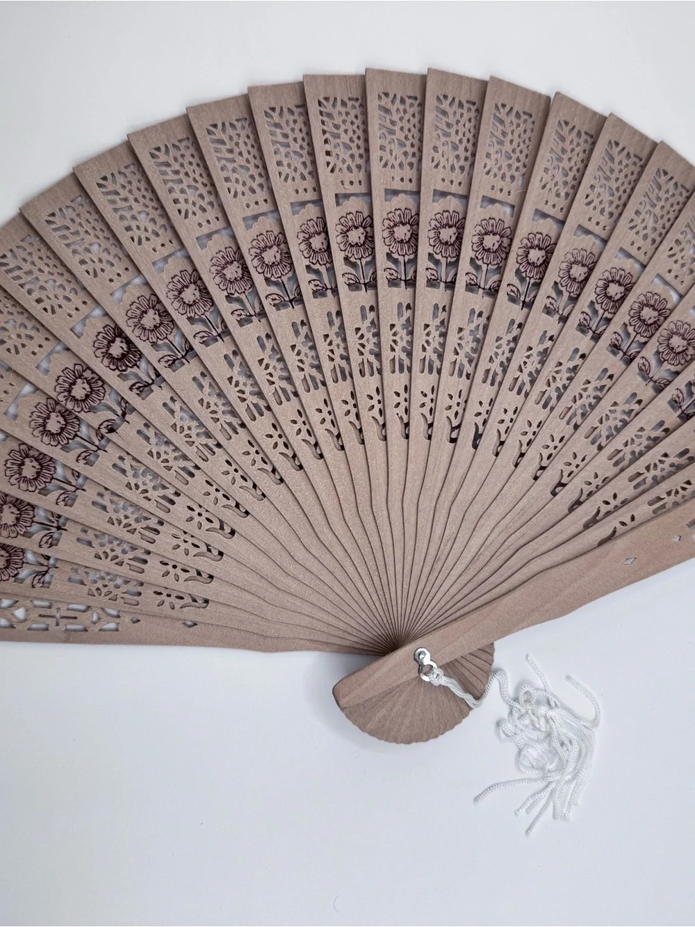 Beige Floral Cutout Folding Fan